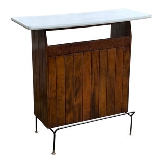 1960s Arthur Umanoff Mid Century Modern Wood Wrought Iron Bar For Sale