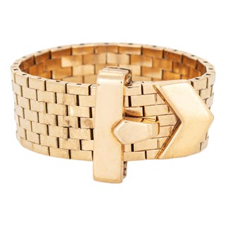 ​Retro Belt Buckle Ring Adjustable Size Band 14k Yellow Gold Vintage Jewelry, Size 8 For Sale