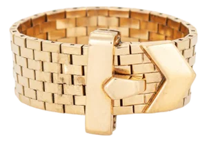 ​Retro Belt Buckle Ring Adjustable Size Band 14k Yellow Gold Vintage Jewelry, Size 8