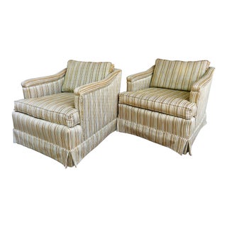 1970's Hickory Tavern Striped Club Chairs - a Pair For Sale
