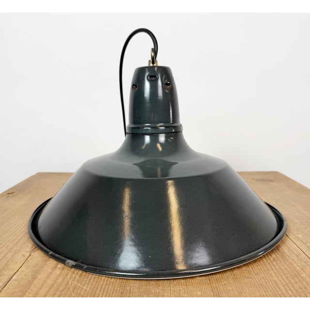 Industrial French Black Enamel Factory Pendant Lamp, 1960s For Sale - Image 14 of 17