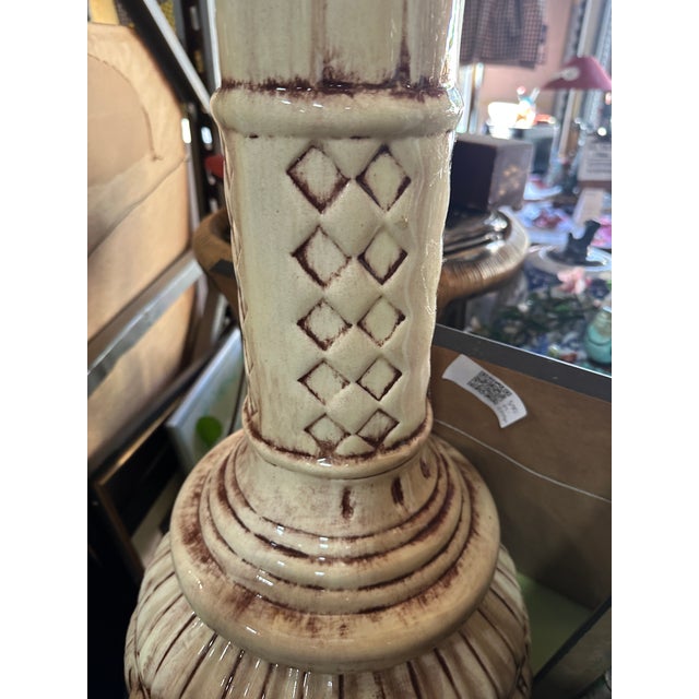 1970s White Ceramic Pedestal Bowl/Fountain With Purple Accents For Sale - Image 4 of 6