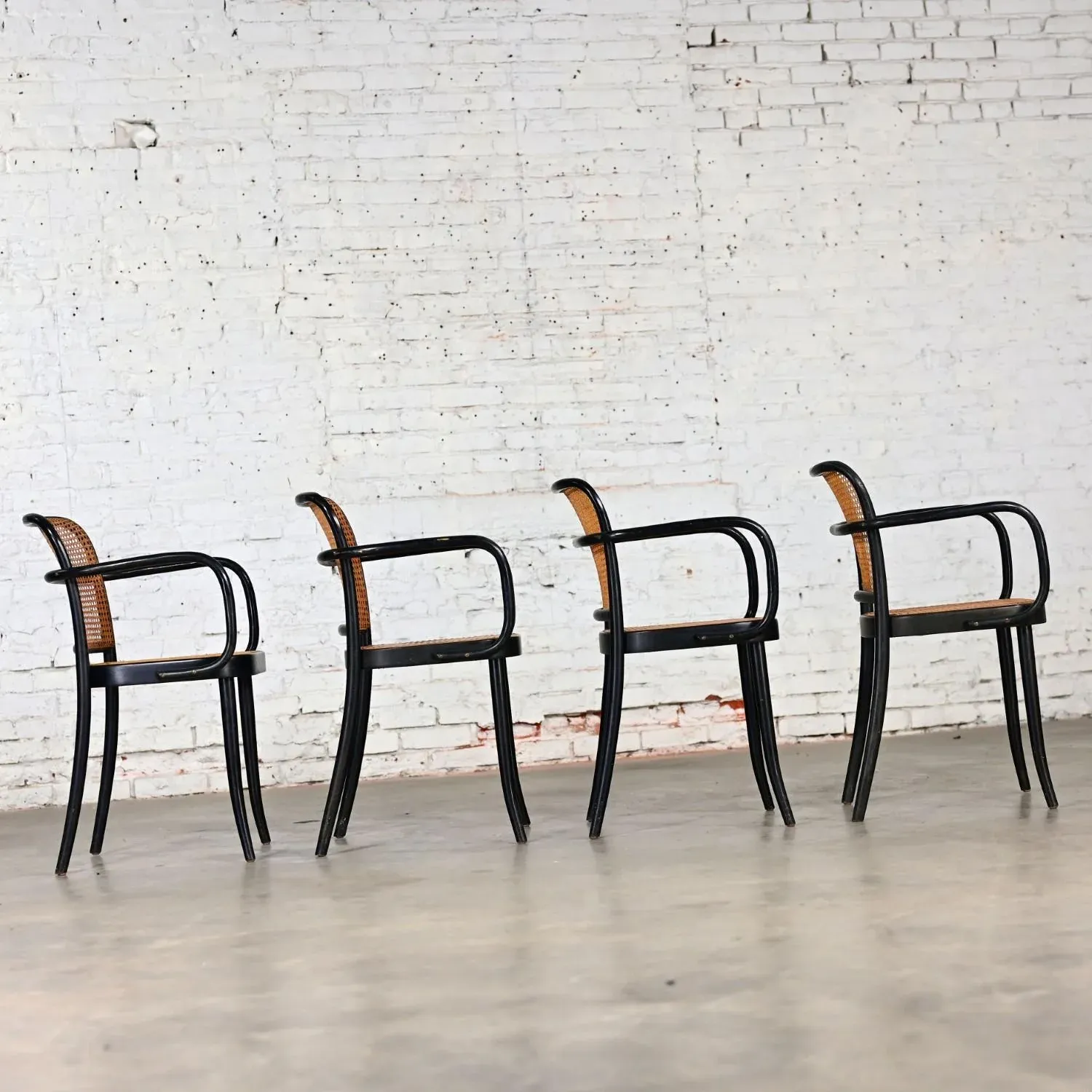 4 Vintage Bauhaus Black Bentwood & Cane Josef Hoffman Prague 811