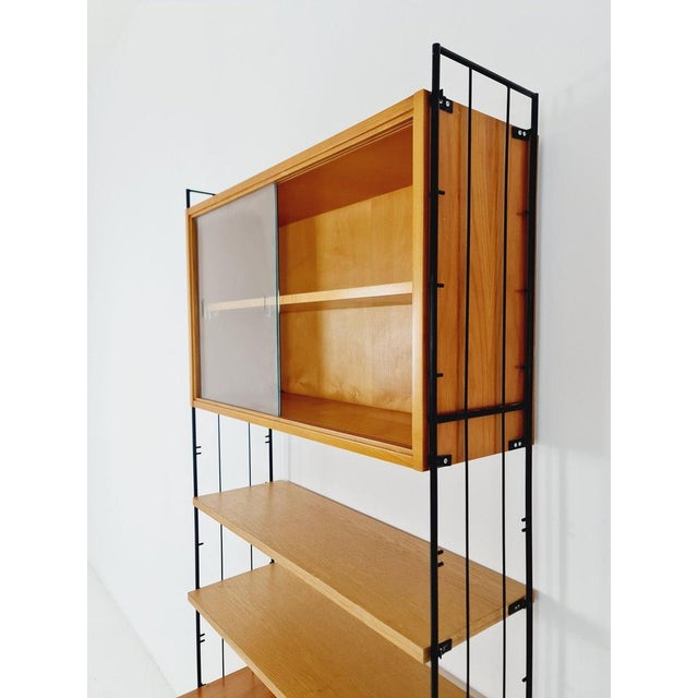 Wood Freestanding String Shelf-System Unit Bookcase in Oak and Metal by Silverschild, 1950s For Sale - Image 7 of 10