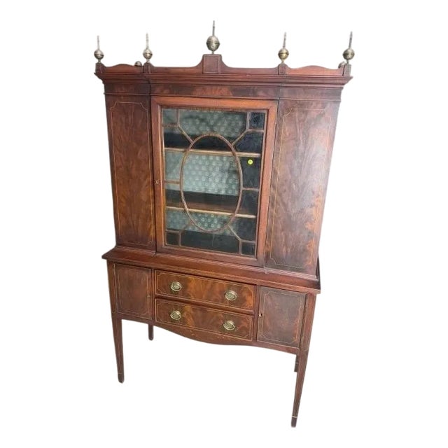 19th Century Mahogany Inlaid Hepplewhite China Cabinet For Sale