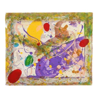 Signed Sam Francis Oil on Canvas Colorful Paint Splatter For Sale