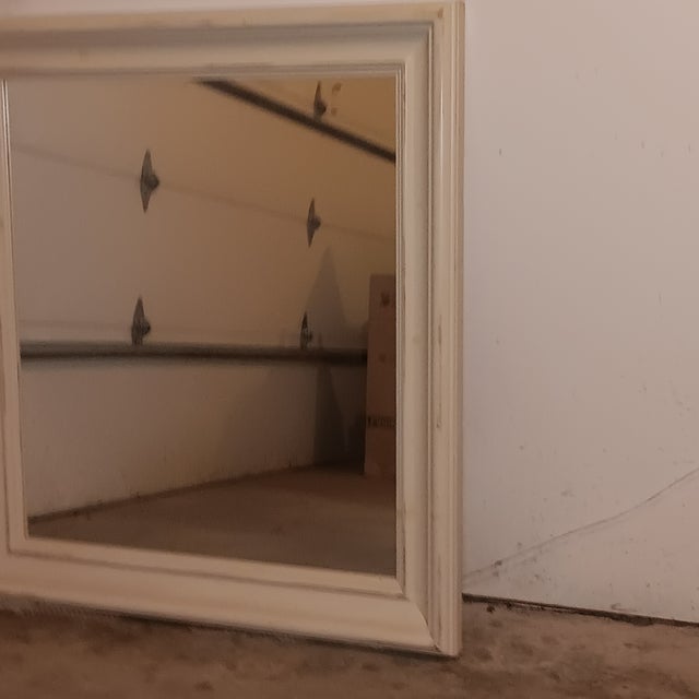 Vintage Antique White Solid Wood Framed Mirror With Natural Knotting Grain. For Sale In Chicago - Image 6 of 14