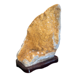 Large Natural Citrine Quartz Crystal Specimen on Wooden Base-Brazil 20th Century