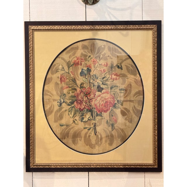 A finely detailed 19th century French cartoon, originally created as a tapestry design reference. This floral-themed piece...