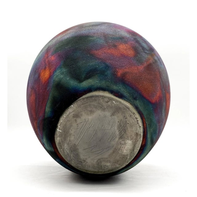 Late 20th Century Contemporary Textured Flash Raku Vase by Leslie Mitchell For Sale - Image 5 of 13