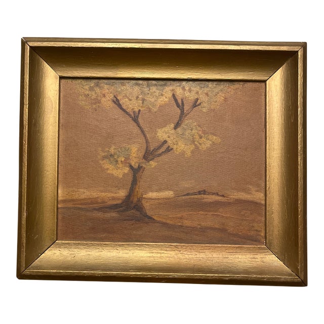 Early 20th Century Tonalist Landscape Painting With Solitary Tree, Gilt Frame For Sale