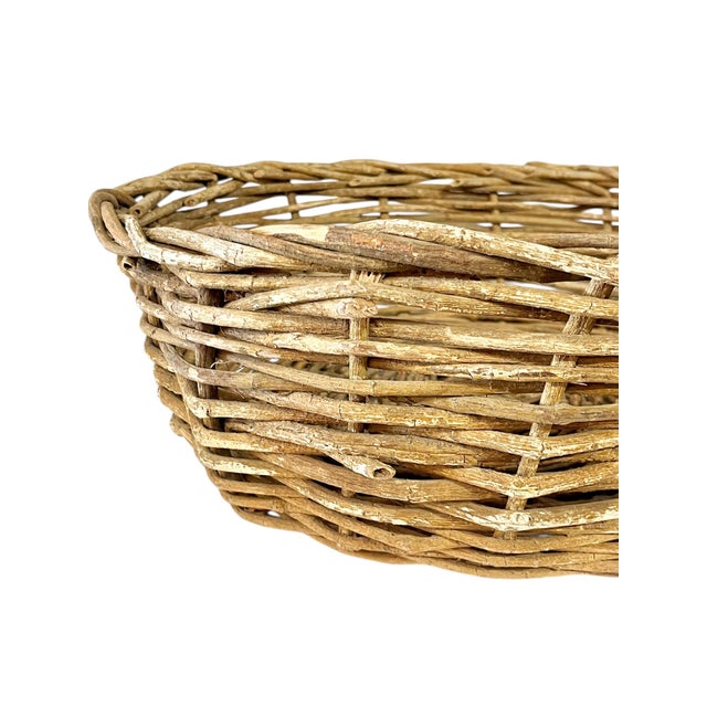 French Provincial Vintage Large French Provincial Handwoven Grape Vine Twig Basket 22” Diameter For Sale - Image 3 of 10
