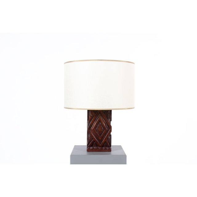 Vintage African Table Lamp in Hand-Carved Iroko Wood, 1950s For Sale - Image 6 of 6