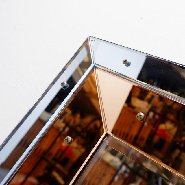 1930s Beveled Wall Mirror with Blue and Copper Mirror Panels, 1930s For Sale - Image 5 of 16