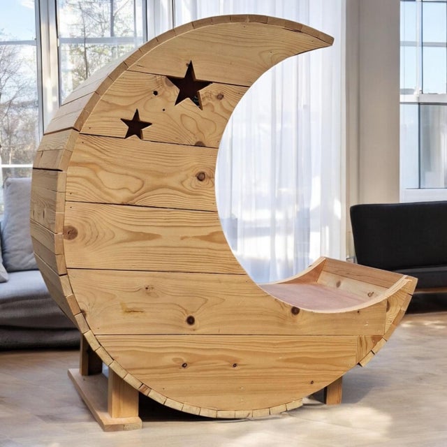 Handcrafted Wood Halfmoon Shaped Dog Bed, 2020 For Sale - Image 4 of 5