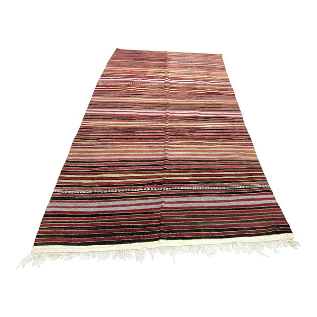 1960s Vintage Handwoven Turkish Kilim Rug - 5′3″ × 10′11″ For Sale