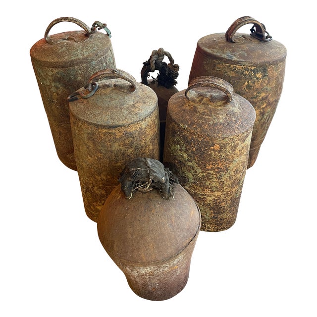 Set of 6 Antique Copper Yak Bells For Sale
