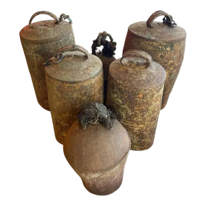 Set of 6 Antique Copper Yak Bells