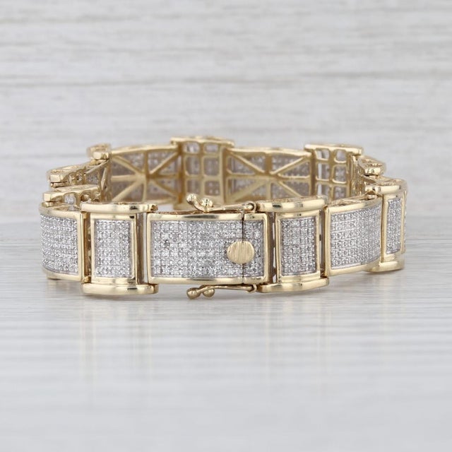 2010s 1.70ctw Pave Diamond Link Bracelet 10k Yellow White Gold 8.25" 12.4mm For Sale - Image 5 of 7
