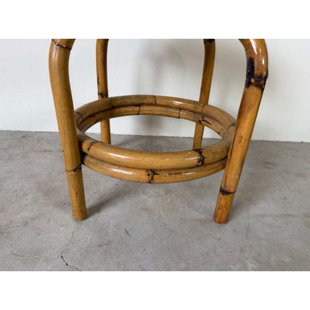 Vintage Coastal Bamboo & Woven Wicker Round Ottoman For Sale - Image 10 of 12