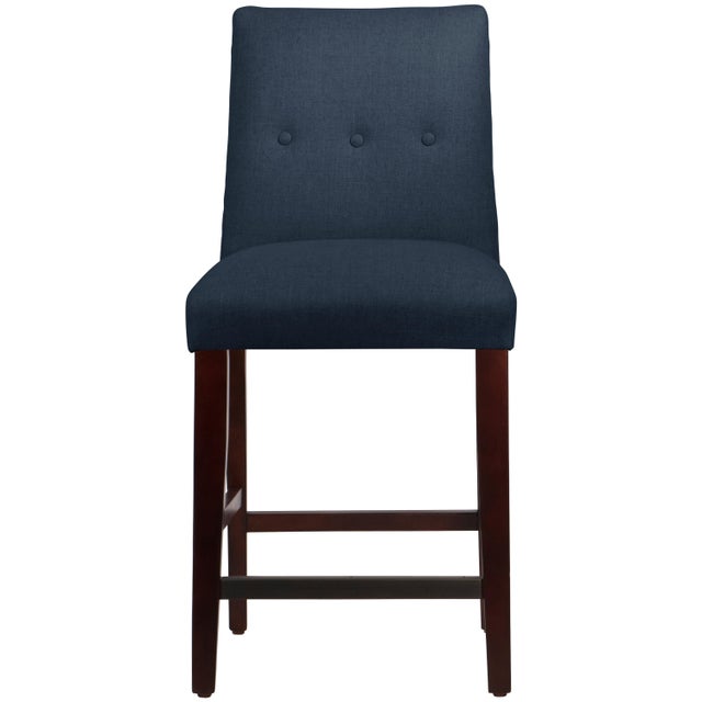 Tufted Linen Navy Tapered Counter Stool Chairish