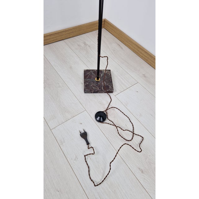 Brass and Iron Floor Lamp with Sandblasted Glass Lampshade and Marble Base, 1950s For Sale - Image 9 of 14