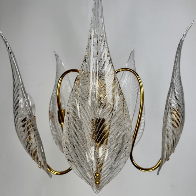 Large Brass and Murano Glass Leaves Chandelier, Italy, 1980s For Sale - Image 10 of 11