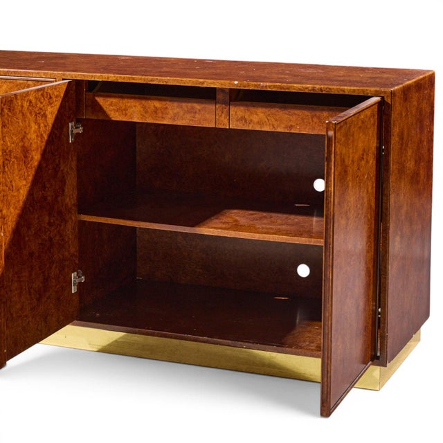 Brown John Widdicomb Mid Century Burlwood and Brass Credenza For Sale - Image 8 of 10