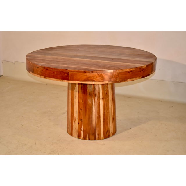 1970s Natural Redwood Round Pedestal Dining Table, Circa 1970's For Sale - Image 5 of 6