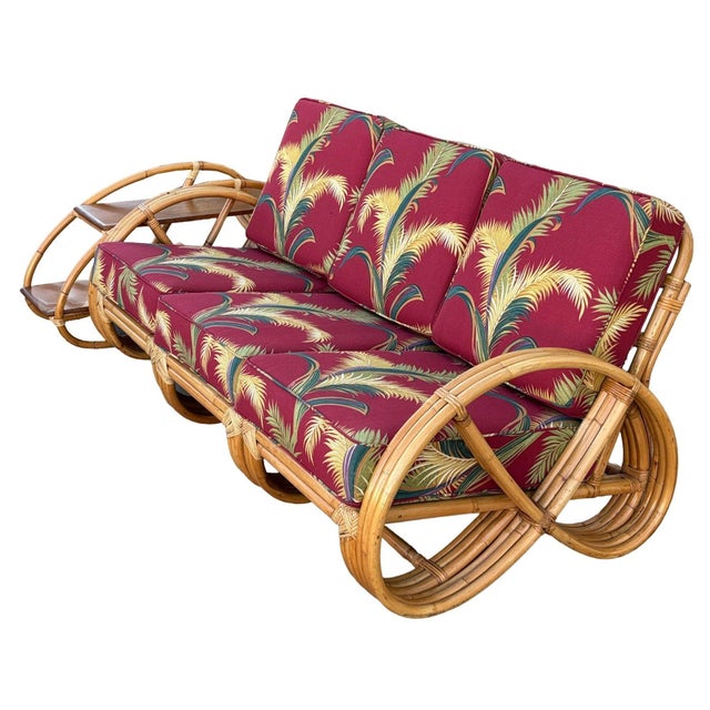 Mid-Century Modern 1940s Restored Rattan 3-Strand Full Round Pretzel Sofa & Side Table Living Room Set For Sale - Image 3 of 6