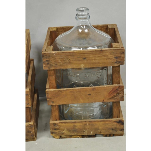 Vintage Great Bear Clear 5 Gallon Glass Carboy Jug in Wooden Crate - Pair For Sale - Image 14 of 16