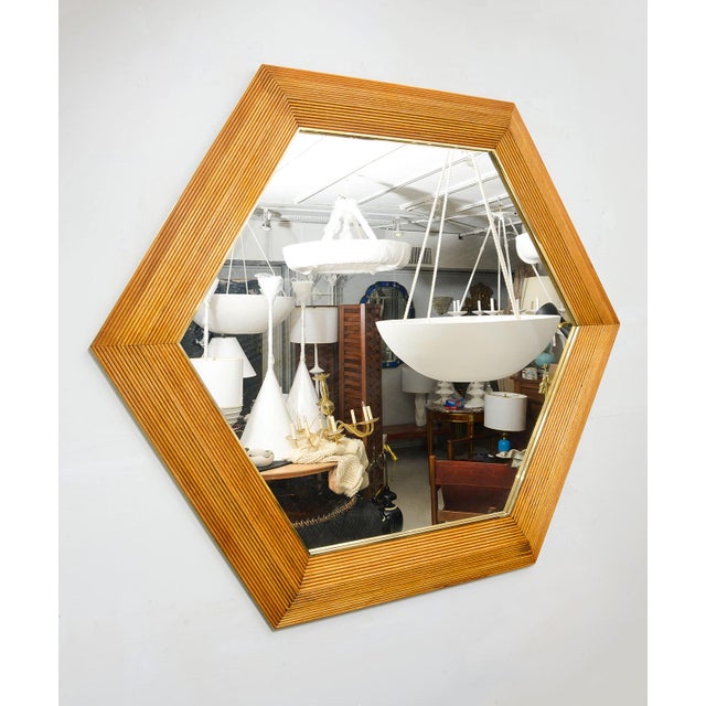Wood Contemporary Italian Hexagonal Rattan Mirror For Sale - Image 7 of 8