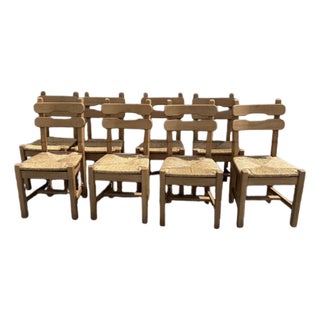 Rare Set of 8 Vintage Brutalist Dining Chairs, in the Style of DePuydt For Sale