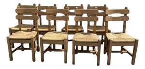 Rare Set of 8 Vintage Brutalist Dining Chairs, in the Style of DePuydt