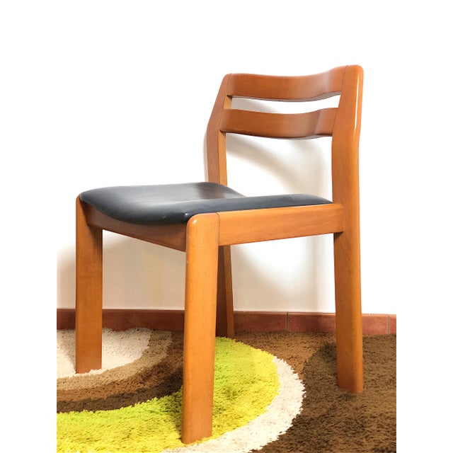 Vintage Walnut & Leather Chairs, Italy, 1970s, Set of 4 For Sale - Image 14 of 18