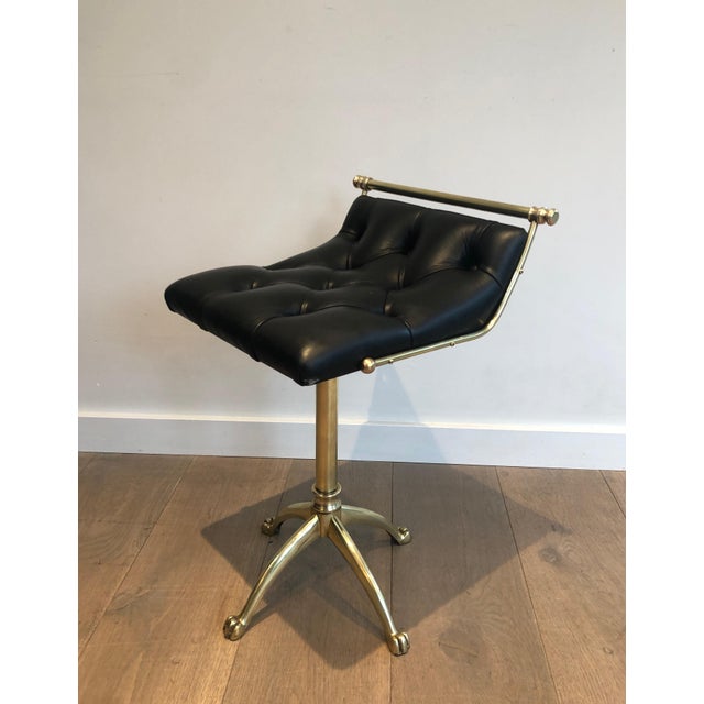 Brass 1940s Brass Stool with Claw Feet and Leather Seat For Sale - Image 8 of 12