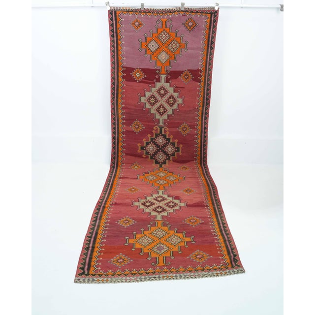 1970s Vintage Turkish Handmade Wool Cotton Red Runner Rug For Sale - Image 9 of 11