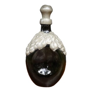Mid 20th Century Rococo Danish Emerald Green Glass Flask With Ornate Pewter Overlay For Sale