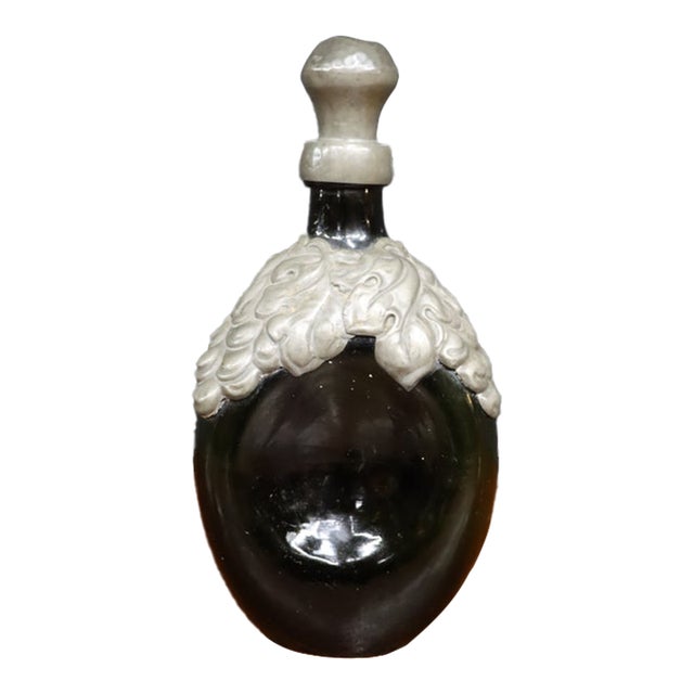 Mid 20th Century Rococo Danish Emerald Green Glass Flask With Ornate Pewter Overlay For Sale