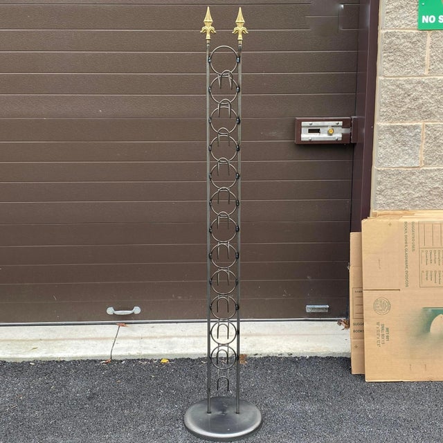 Vintage French Style Fleur-De-Lis 12 Bottle Wine Tower Floor Standing Rack For Sale - Image 10 of 13