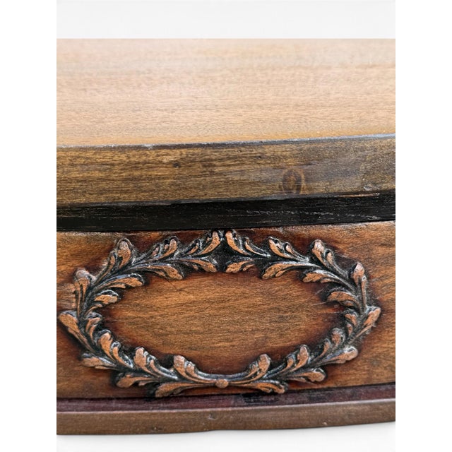 Vintage Refinished Oval Mahogany Frame Coffee Table With Storage Drawer and Carved Details For Sale - Image 4 of 11