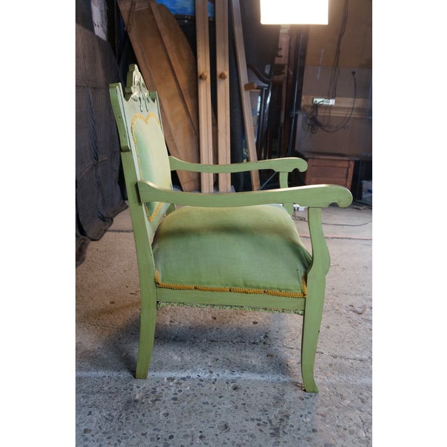 Antique Victorian French Country Louis XV Style Green Painted Settee Bench For Sale - Image 14 of 18