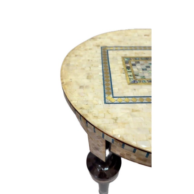 Handmade Shell Inlay End Table – Egyptian Wood & Copper For Sale - Image 4 of 12