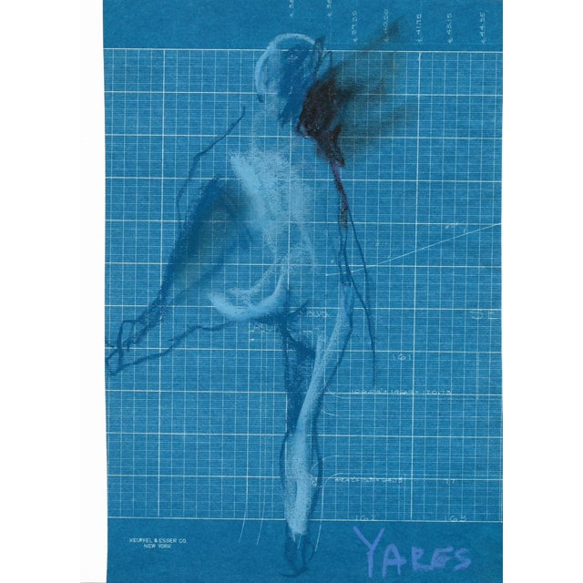 1968 pastel drawing of a standing female nude on blueprint paper by artist Katherine Yares. This comes from her student...