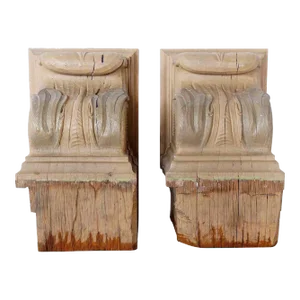 American Lafayette Hughes Mansion Carved Oak Architectural Corbels - a Pair