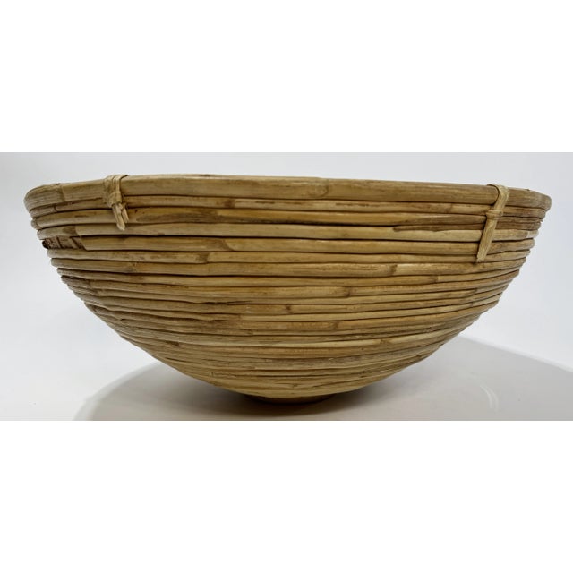 Brown Vintage Oversized Coiled Pencil Reed Bowl For Sale - Image 8 of 11