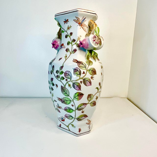 Vintage Chinoiserie Insects, Roses and Pomegranates Vase After Chelsea House For Sale - Image 9 of 12