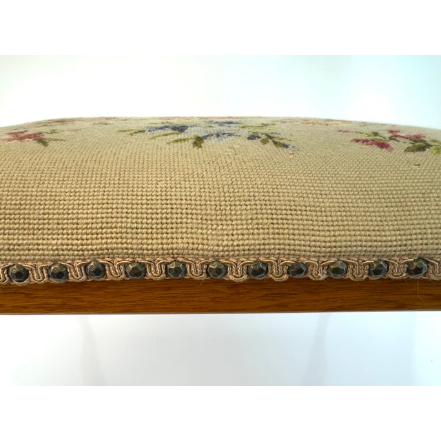 1950s Vintage English Needlepoint Upholstered Footstool With Queen Anne Legs For Sale - Image 5 of 10