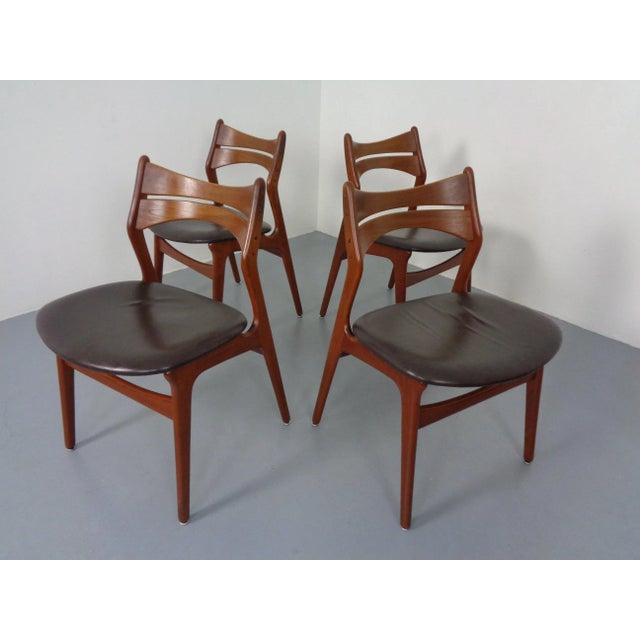 Teak & Leather Model 310 Dining Chairs by Erik Buch for Chr. Christensen, Denmark, 1960s, Set of 4 For Sale - Image 4 of 18