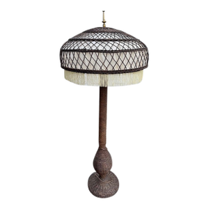 Antique Wicker Floor Lamp Original Natural Finish